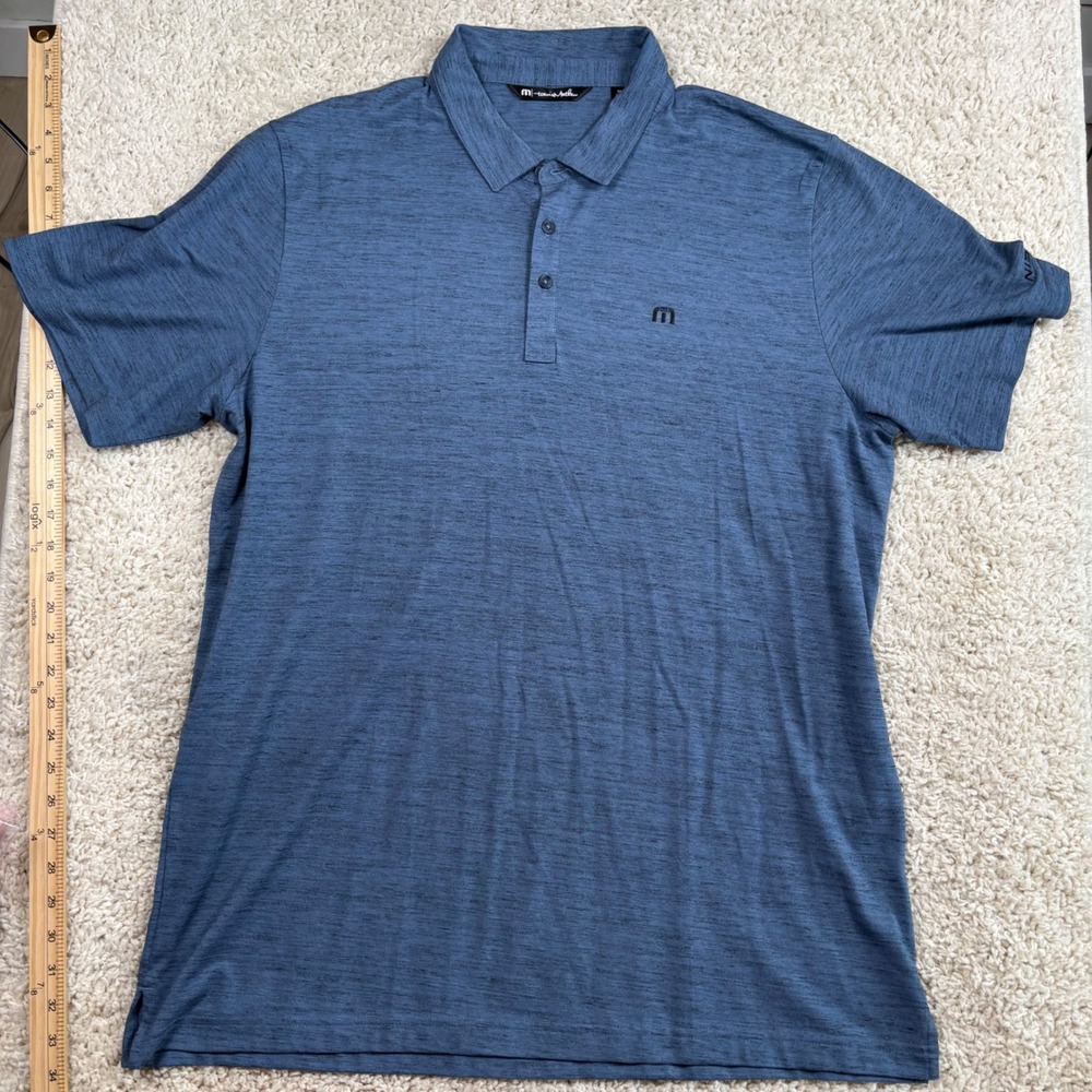 TravisMathew‎ Polo Shirt Mens XXL Blue Excellent Nissan Heathered Short Sleeve